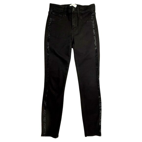 L'Agence Margot High Rise Skinny Jeans Black Rhinestone Tuxedo Side Stripe 25 - Picture 3 of 13